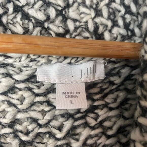 J.Jill Wool Blend Cardigan Open Front Sweater Size Large Black White - Picture 5 of 5